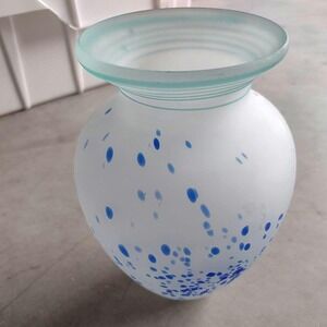 Frosted Glass Vase with‎ Green Rings and blue speckled throughout